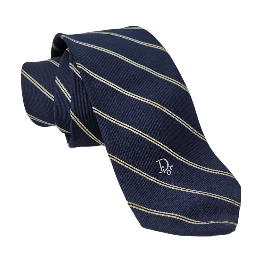 Dior Blue gray diagnal strip neck tie 56 inches long 3 inches widest point